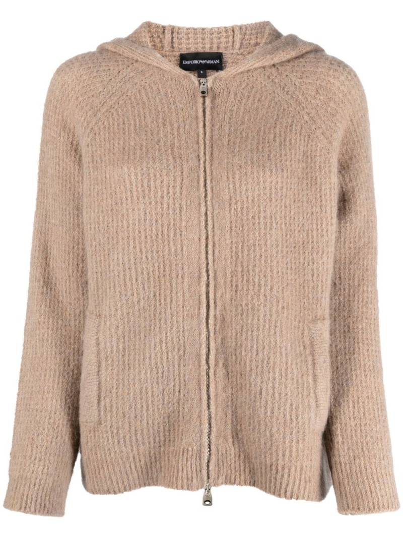 Emporio Armani hooded zip-front cardigan - Neutrals von Emporio Armani