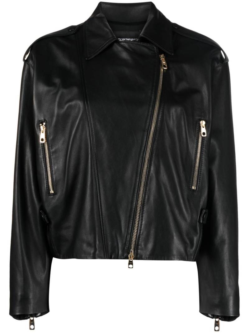 Emporio Armani leather biker jacket - Black von Emporio Armani