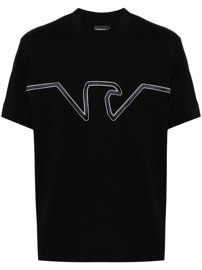 Emporio Armani logo-embroidered cotton T-shirt - Blue von Emporio Armani