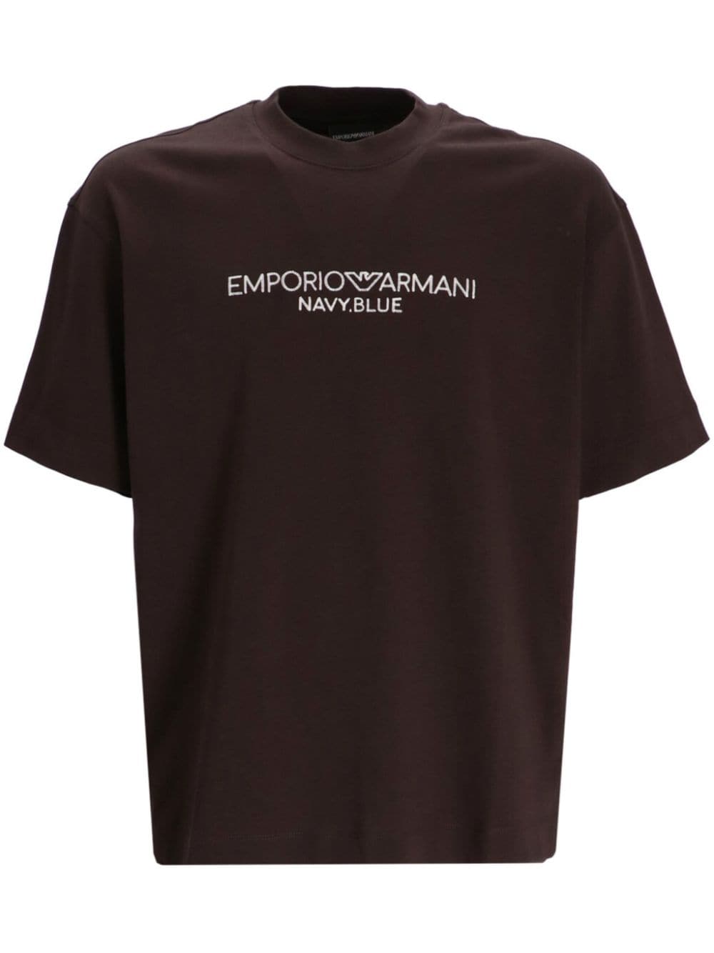 Emporio Armani logo-embroidered cotton T-shirt - Brown von Emporio Armani