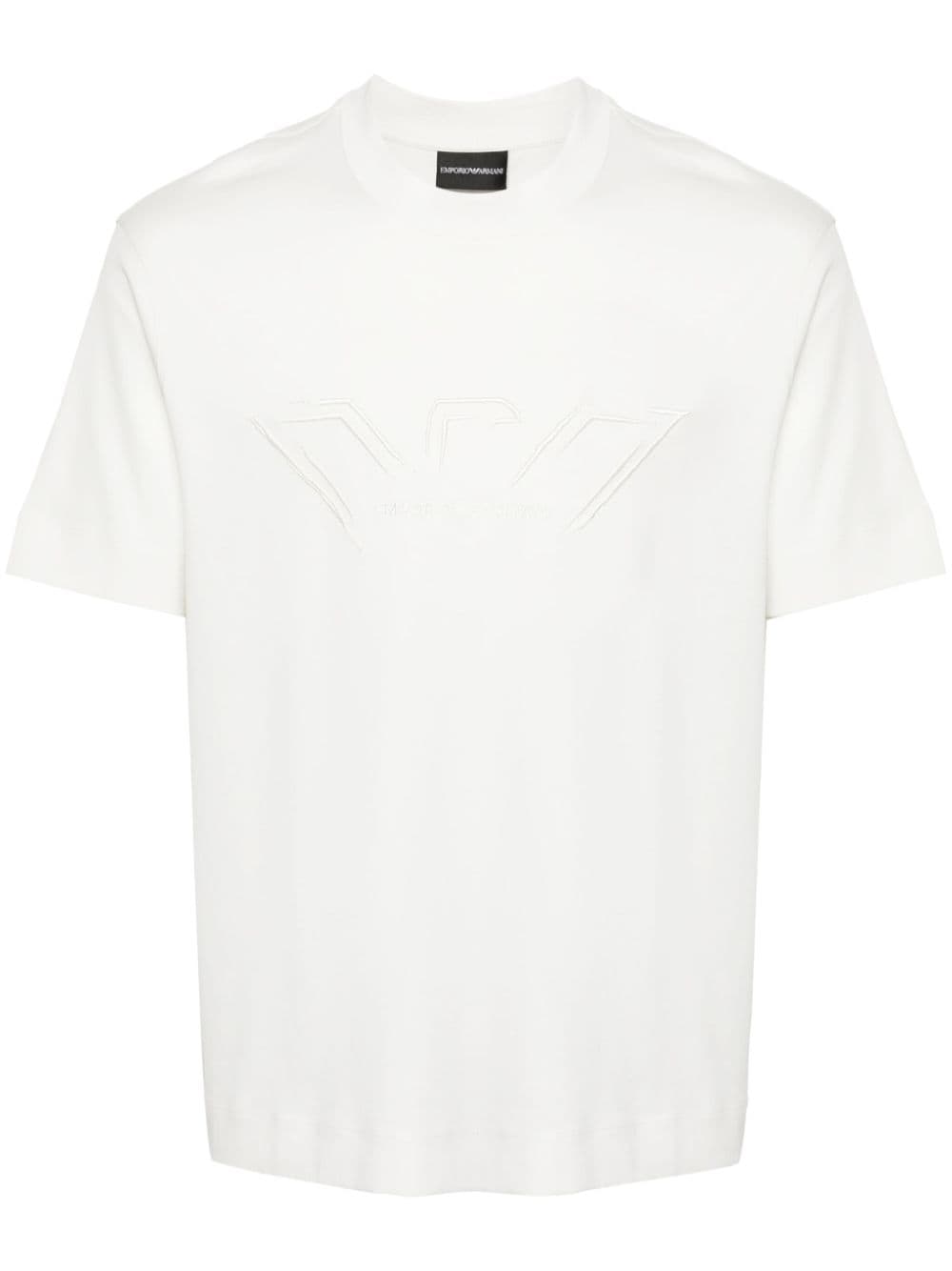 Emporio Armani logo-embroidered cotton T-shirt - White von Emporio Armani