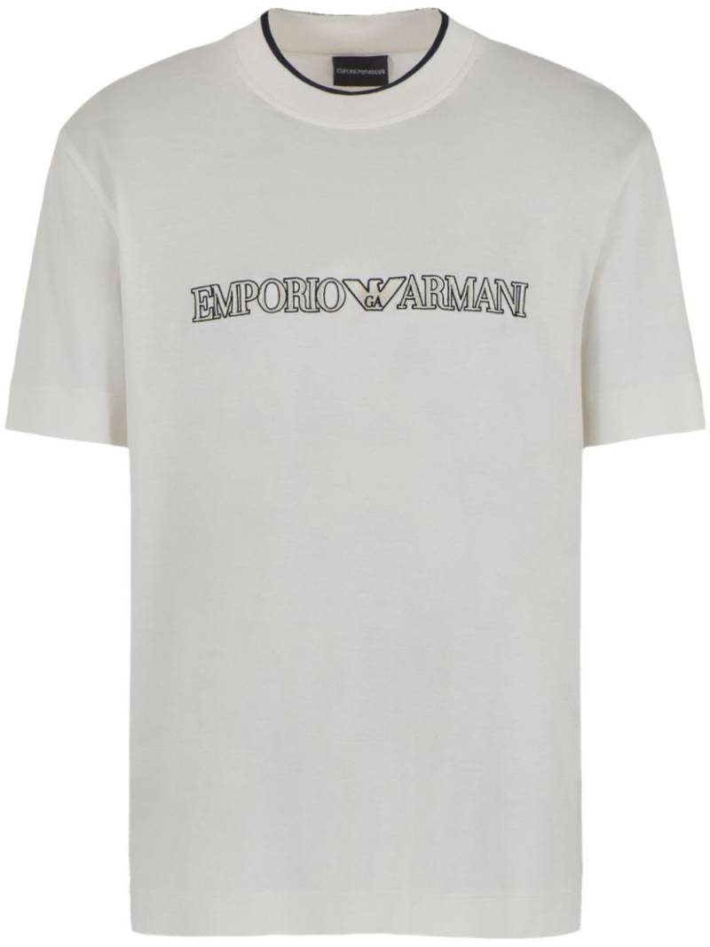 Emporio Armani logo-embroidered cotton T-shirt - White von Emporio Armani