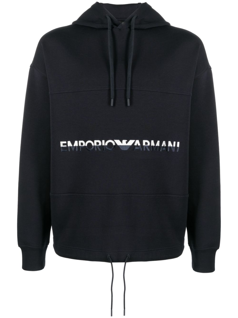 Emporio Armani logo-embroidered cotton hoodie - Blue von Emporio Armani