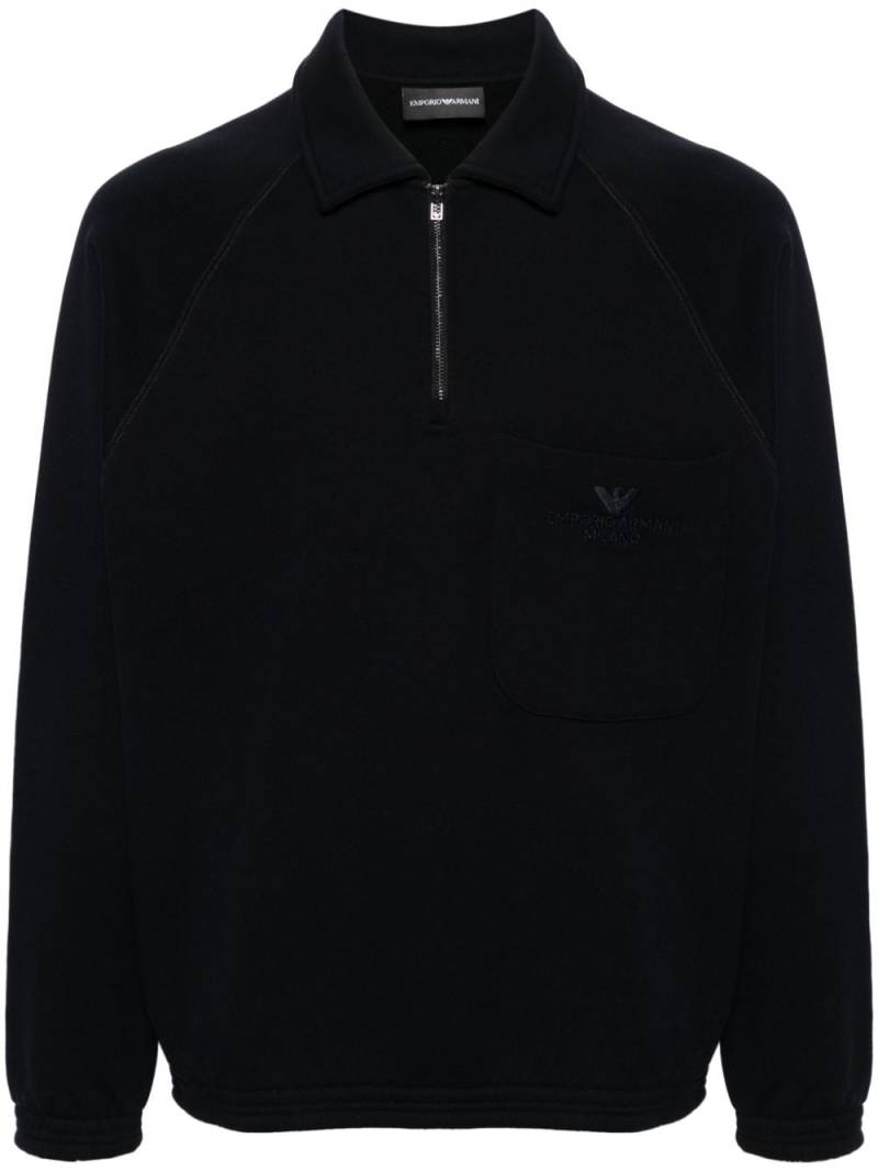 Emporio Armani logo-embroidered cotton polo shirt - Blue von Emporio Armani