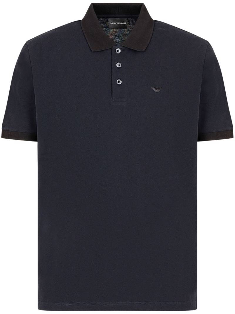 Emporio Armani logo-embroidered cotton polo shirt - Blue von Emporio Armani