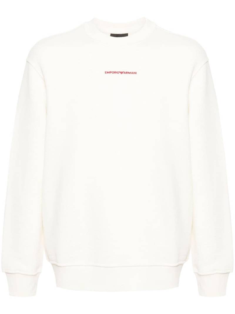 Emporio Armani logo-embroidered cotton sweatshirt - White von Emporio Armani