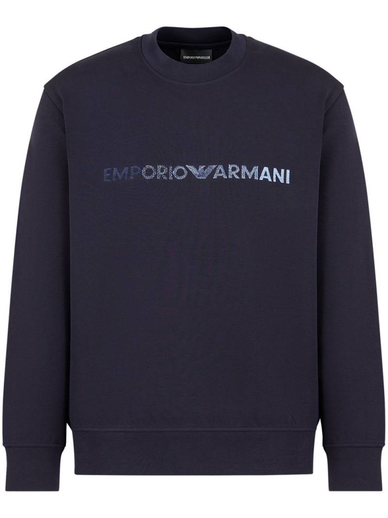 Emporio Armani logo-embroidered crew-neck sweatshirt - Blue von Emporio Armani