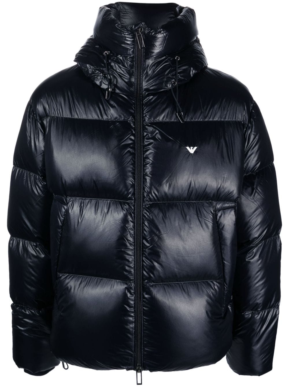 Emporio Armani logo-embroidered hooded padded jacket - Blue von Emporio Armani