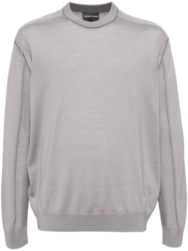 Emporio Armani logo-embroidered wool jumper - Grey von Emporio Armani