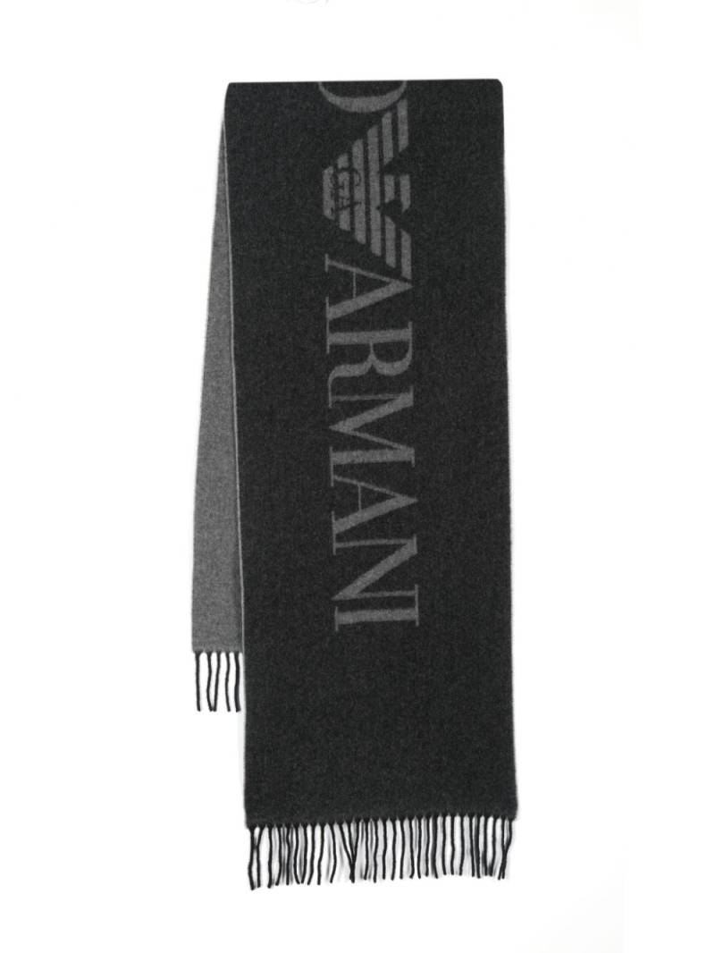 Emporio Armani logo-jacquard fringed scarf - Black von Emporio Armani