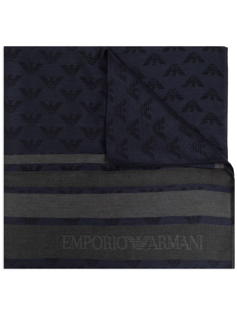 Emporio Armani logo-jacquard striped scarf - Blue von Emporio Armani