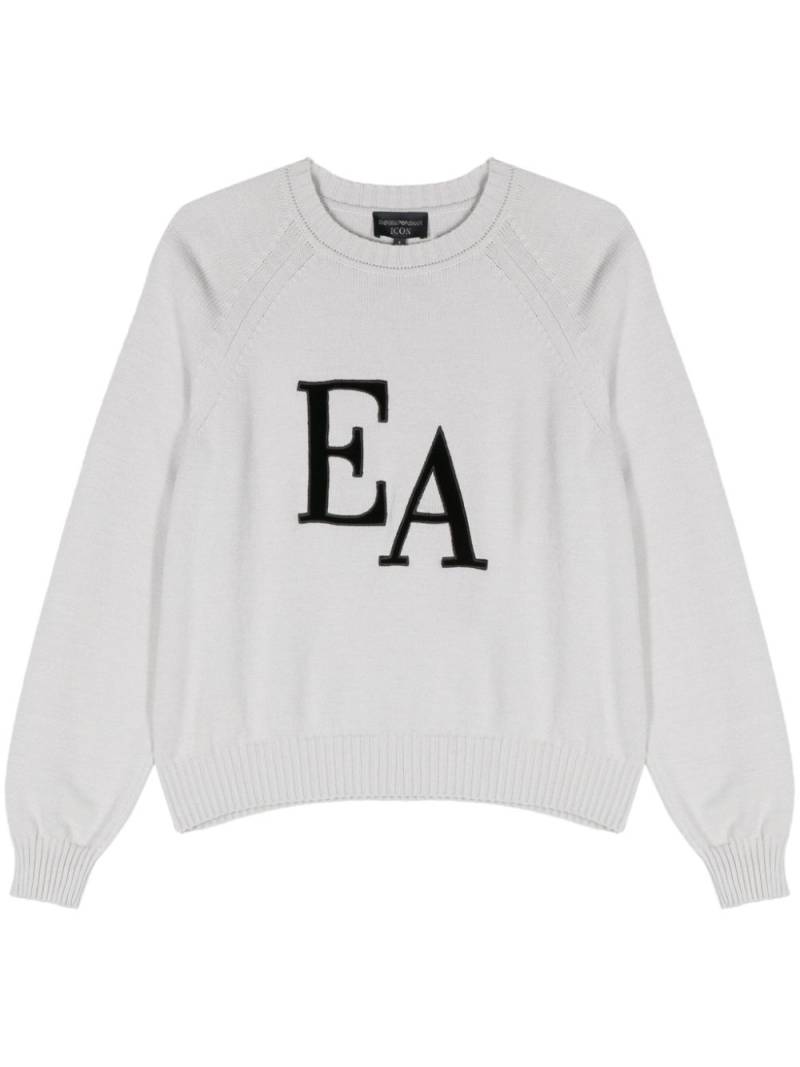 Emporio Armani logo-patch crew-neck jumper - Grey von Emporio Armani