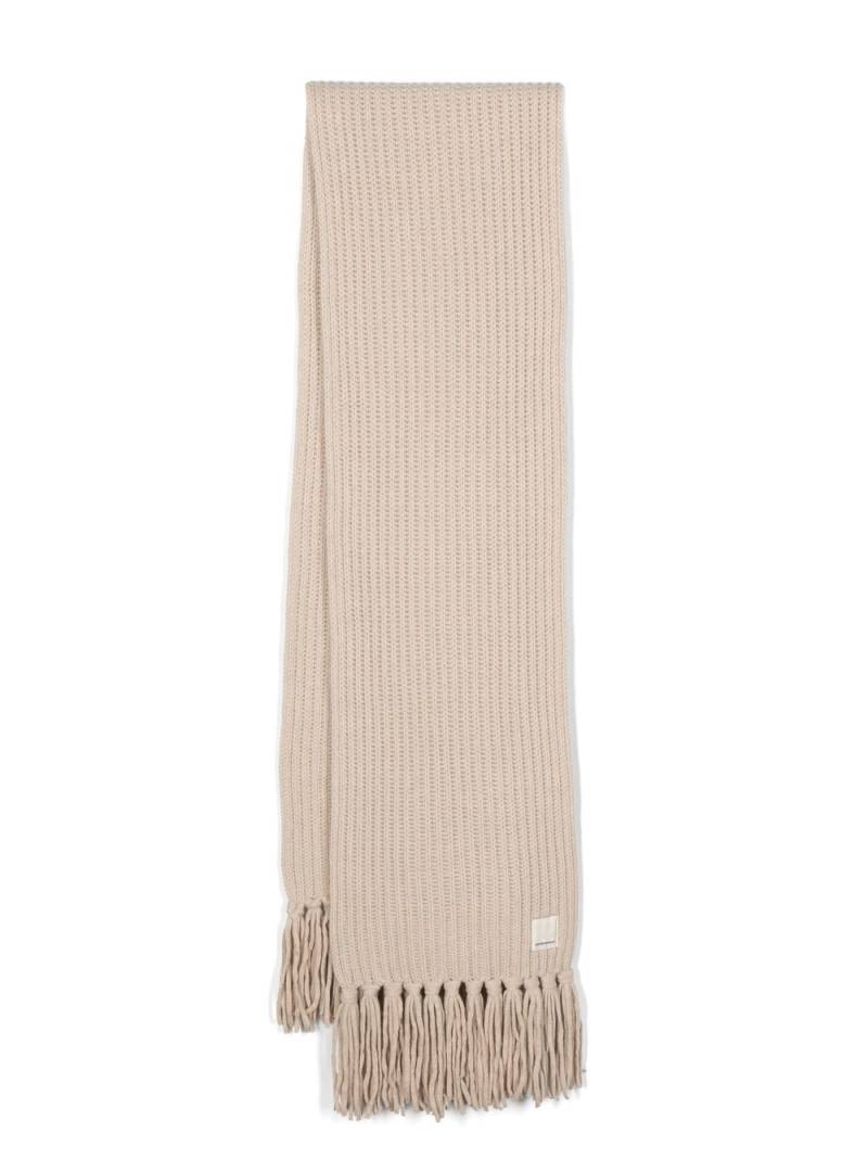 Emporio Armani logo-patch crocheted scarf - Neutrals von Emporio Armani