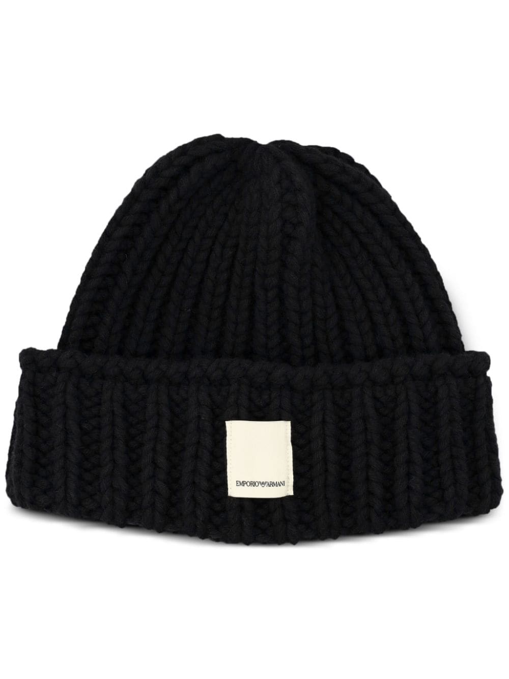 Emporio Armani logo-patch knitted beanie - Black von Emporio Armani