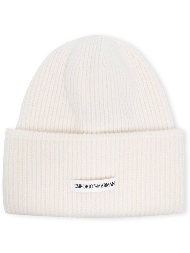 Emporio Armani logo-patch wool beanie - Neutrals von Emporio Armani