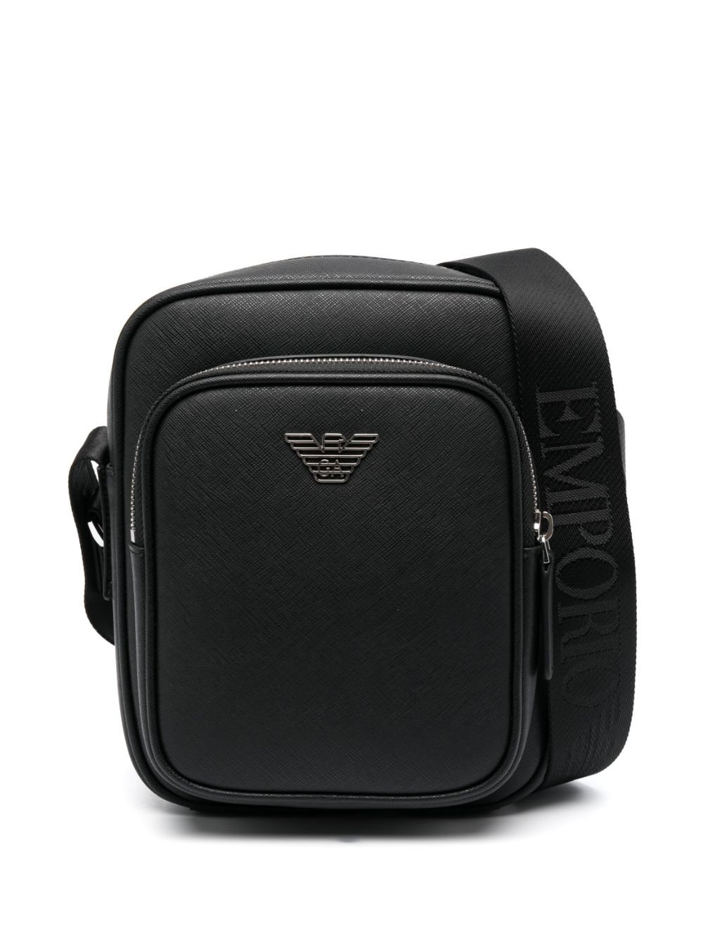 Emporio Armani logo-plaque leather messenger bag - Black von Emporio Armani