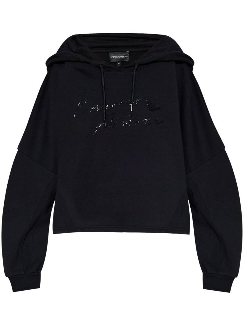 Emporio Armani logo-print cotton hoodie - Black von Emporio Armani