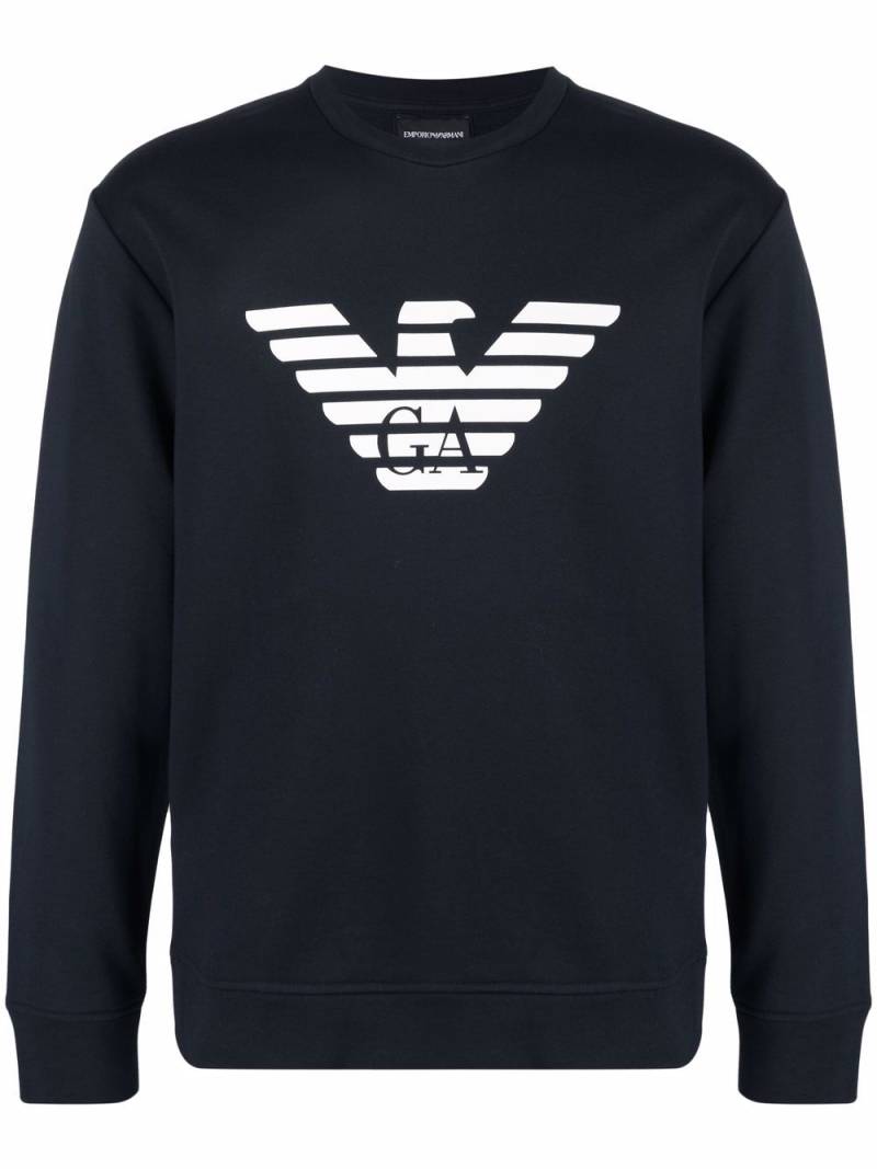 Emporio Armani logo-print crew-neck sweatshirt - Blue von Emporio Armani