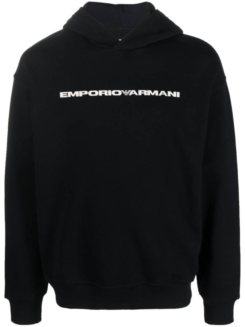 Emporio Armani logo-print organic cotton hoodie - Blue von Emporio Armani