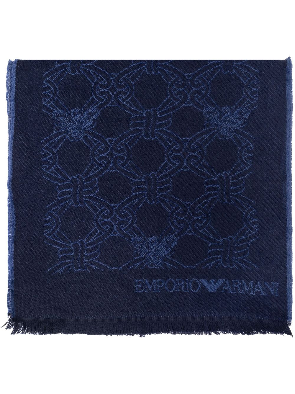 Emporio Armani logo-print virigin-wool scarf - Blue von Emporio Armani