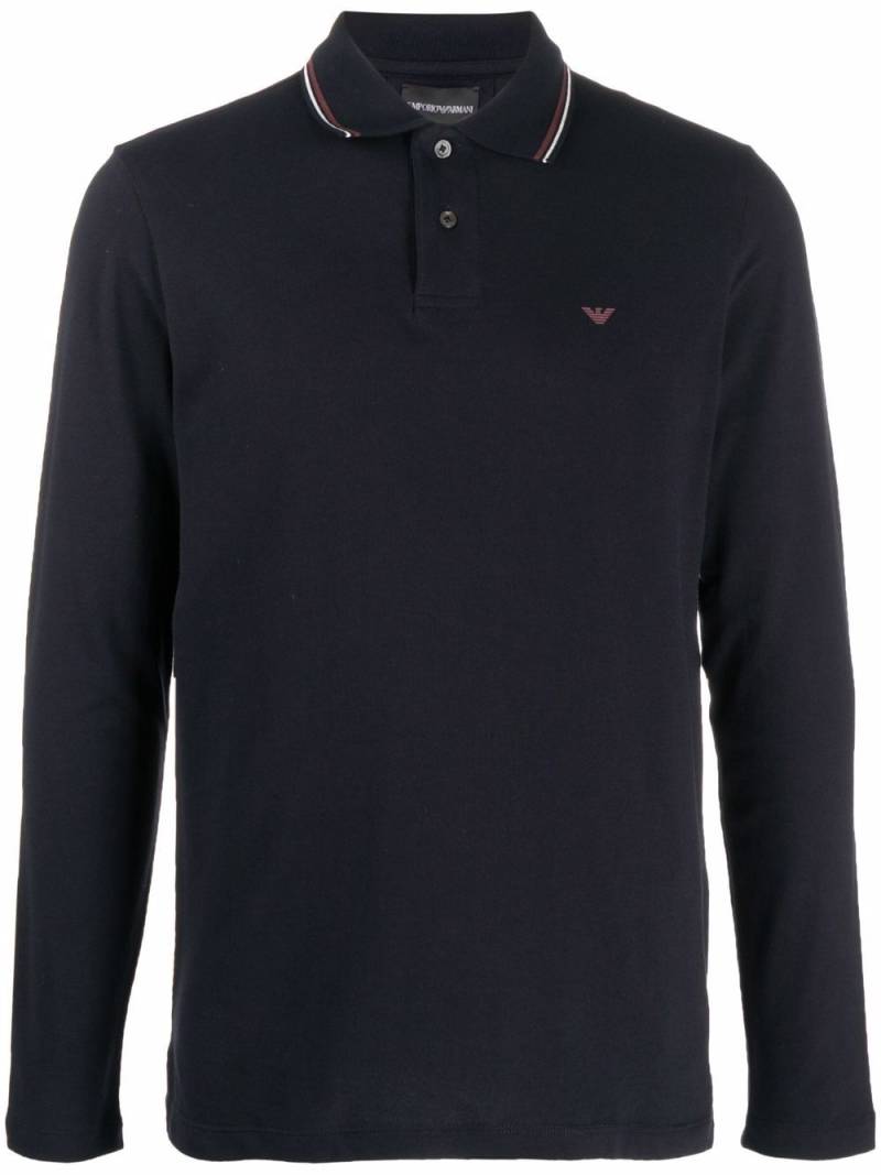 Emporio Armani longsleeved logo-print polo shirt - Blue von Emporio Armani