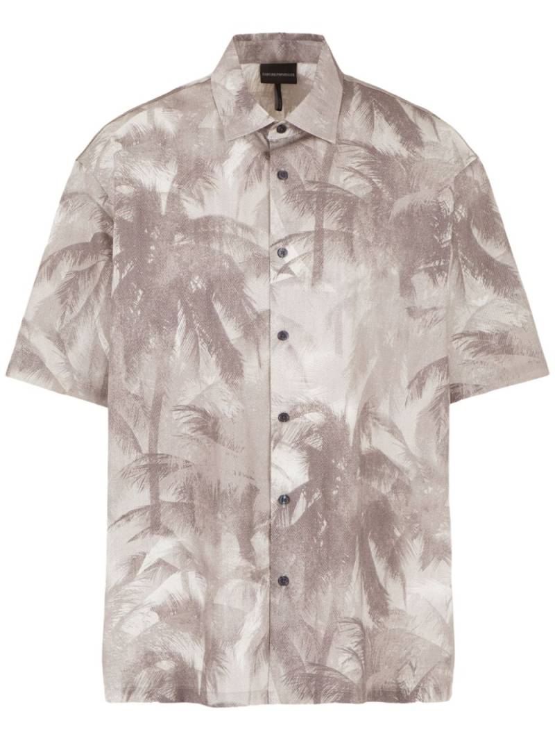 Emporio Armani palm tree-print button-up shirt - Grey von Emporio Armani