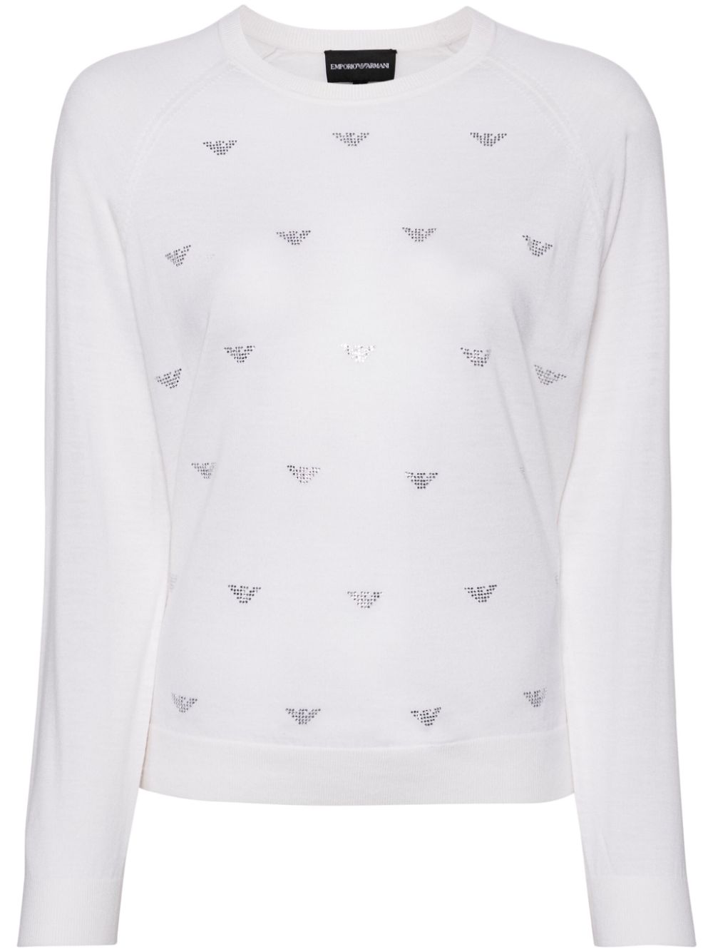 Emporio Armani rhinestone-logo fine-knit jumper - Neutrals von Emporio Armani