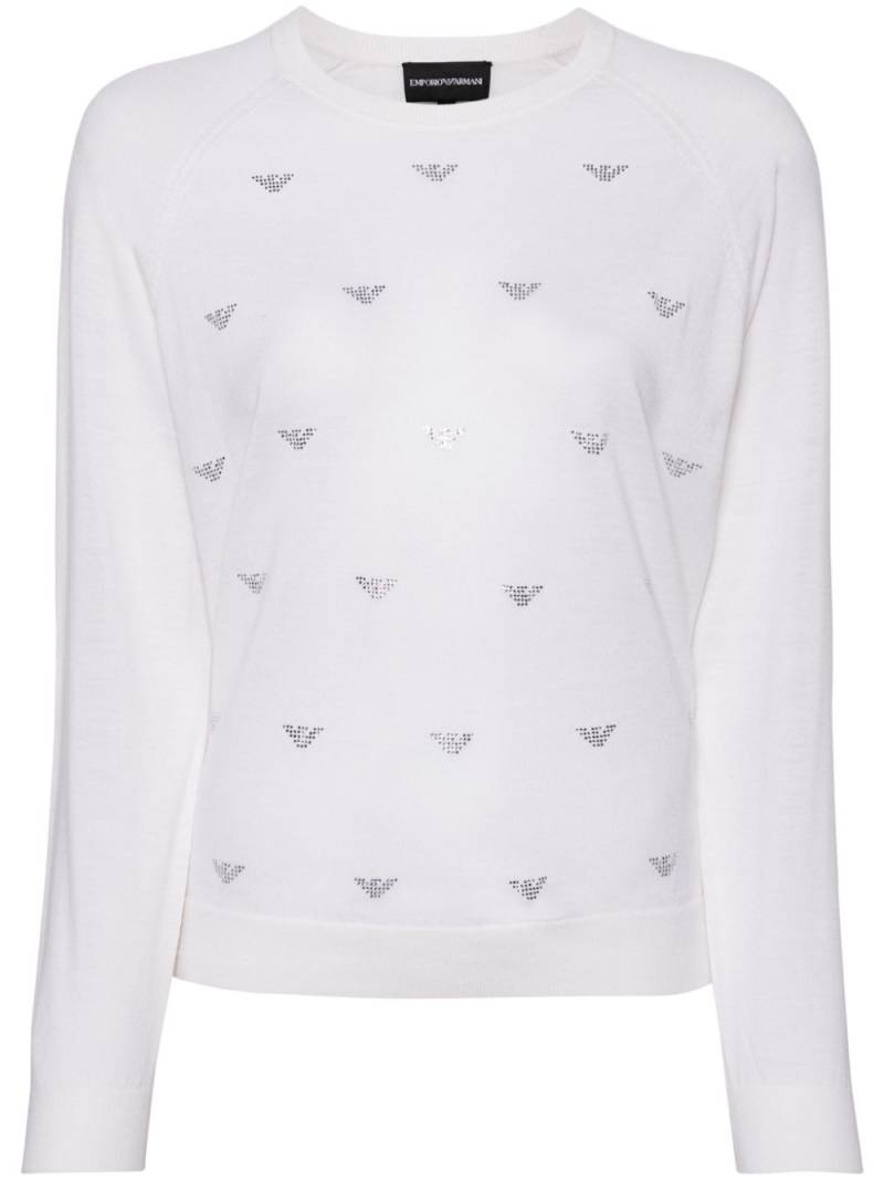 Emporio Armani rhinestone-logo fine-knit jumper - Neutrals von Emporio Armani