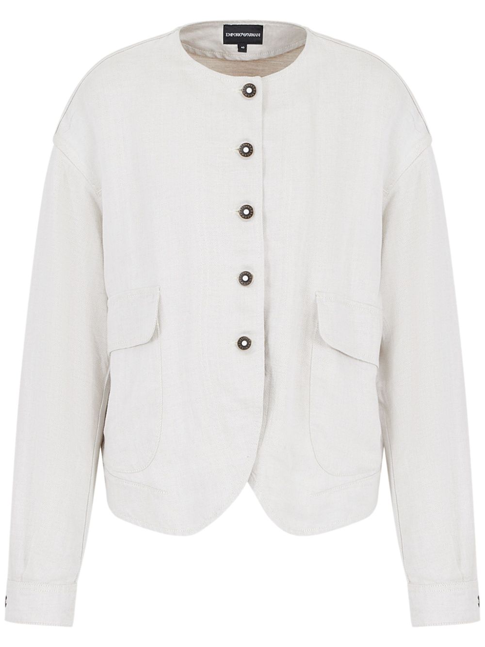 Emporio Armani single-breasted collarless jacket - Neutrals von Emporio Armani