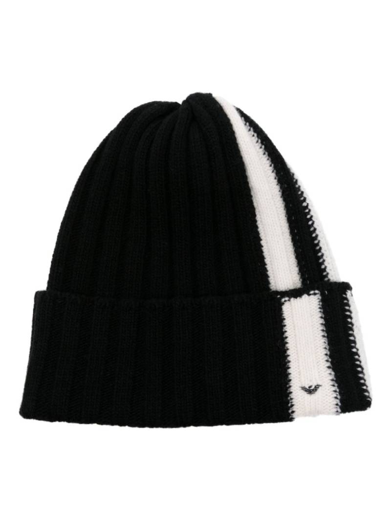 Emporio Armani striped intarsia-knit wool beanie - Black von Emporio Armani