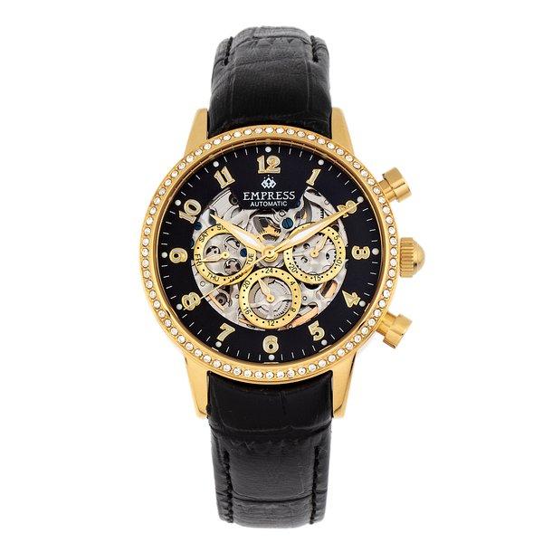 Beatrice Automatische Skeleton Dial Lederarmbanduhr Mit Tag/datum Damen Gelbgold ONE SIZE von Empress