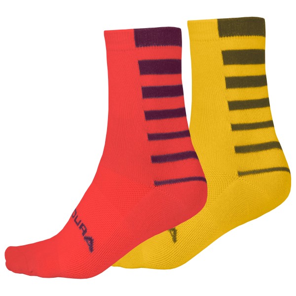 Endura - Coolmax Stripe Socken Doppelpack - Velosocken Gr S/M rot von Endura