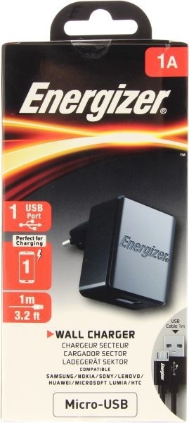 Energizer - Classic Wall Charger Micro USB 1A 1USB EU mit Micro USB Kabel in Schwarz von Energizer