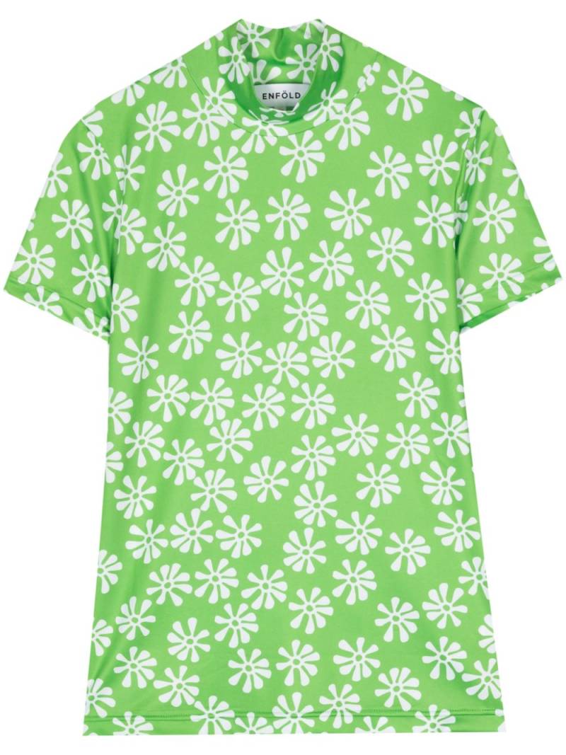 Enföld floral-print stand-neck T-shirt - Green von Enföld