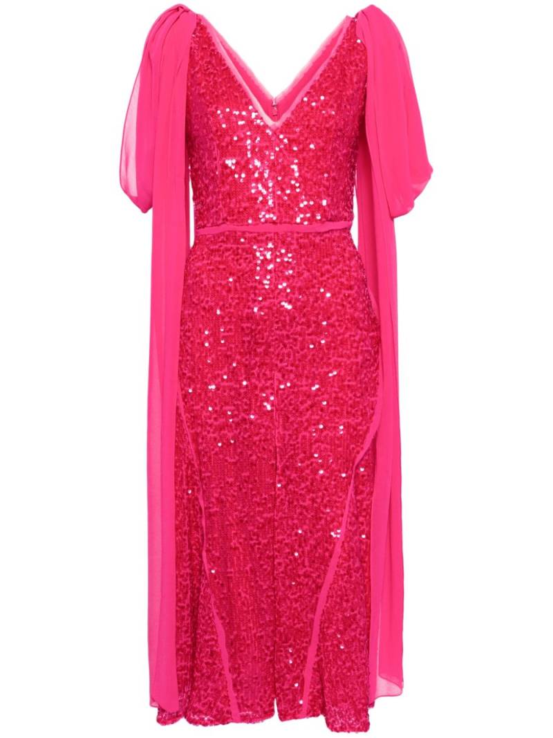 ERDEM drape-shoulder sequinned midi dress - Pink von ERDEM