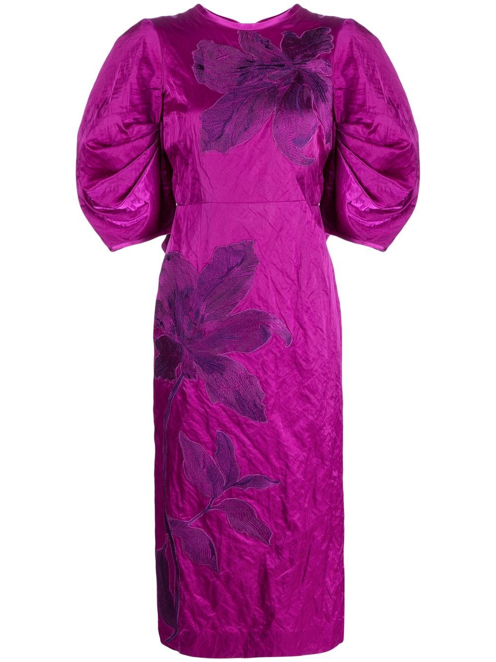 ERDEM floral-embroidered puff-sleeve midi dress - Purple von ERDEM