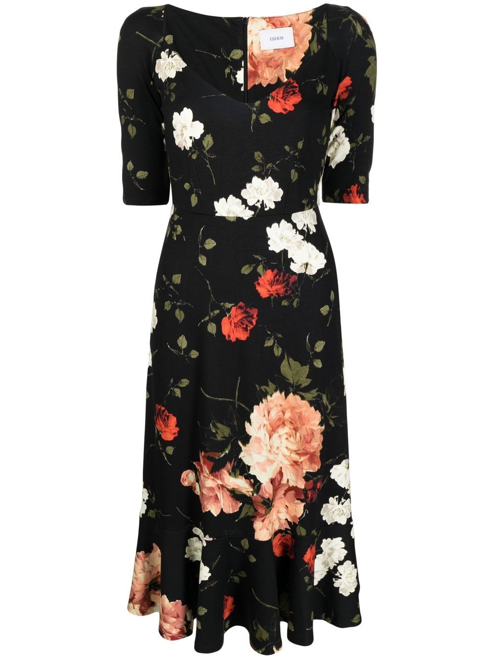 ERDEM floral sweetheart-neck midi dress - Black von ERDEM