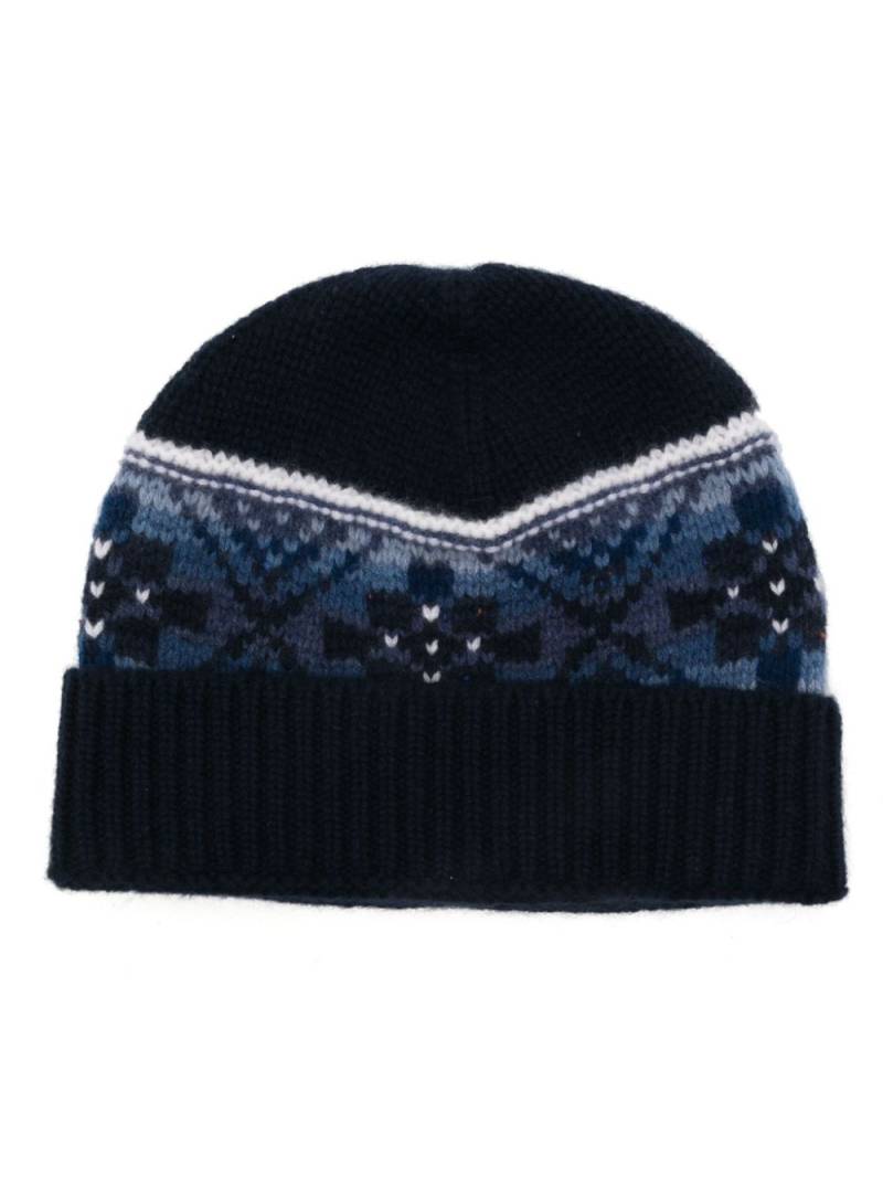 Eric Bompard Fair Isle beanie hat - Blue von Eric Bompard