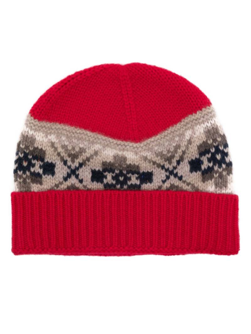 Eric Bompard Fair Isle beanie hat - Red von Eric Bompard