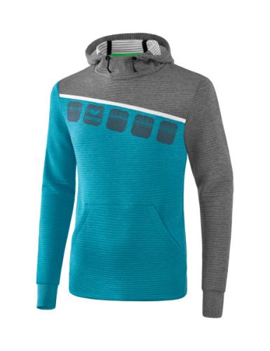 Erima 5-C Kapuzensweat - oriental blue melange/grau melange/weiß (Grösse: XL) von Erima