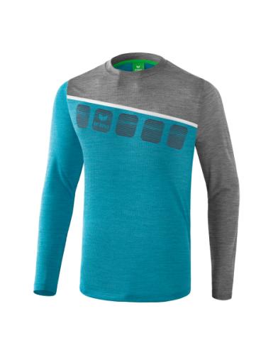 Erima 5-C Longsleeve - oriental blue melange/grau melange/weiß (Grösse: XL) von Erima