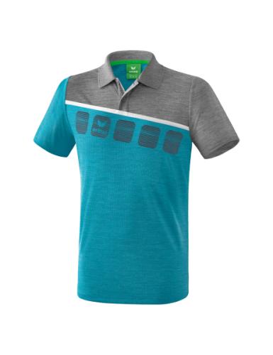 Erima 5-C Poloshirt für Kinder - oriental blue melange/grau melange/weiß (Grösse: 140) von Erima