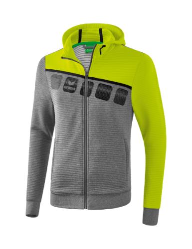 Erima 5-C Trainingsjacke mit Kapuze - grau melange/lime pop/schwarz (Grösse: M) von Erima