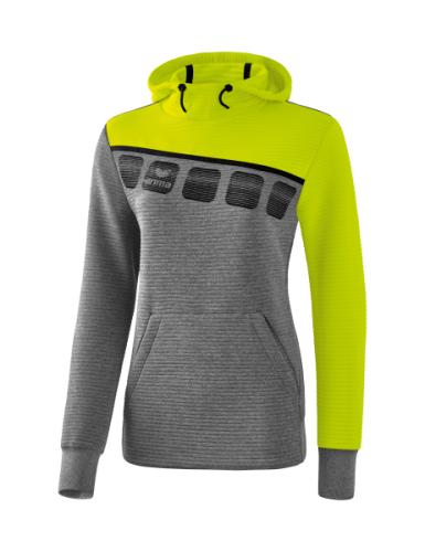 Erima Frauen 5-C Kapuzensweat - grau melange/lime pop/schwarz (Grösse: 46) von Erima