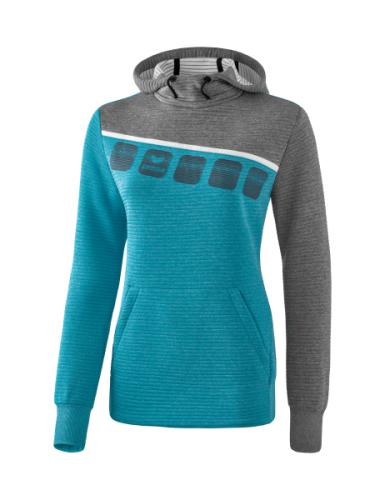 Erima Frauen 5-C Kapuzensweat - oriental blue melange/grau melange/weiß (Grösse: 36) von Erima