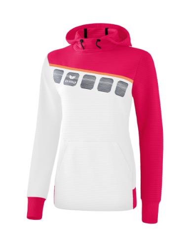 Erima Frauen 5-C Kapuzensweat - weiß/love rose/peach (Grösse: 34) von Erima