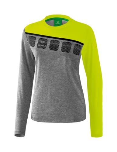 Erima Frauen 5-C Longsleeve - grau melange/lime pop/schwarz (Grösse: 38) von Erima