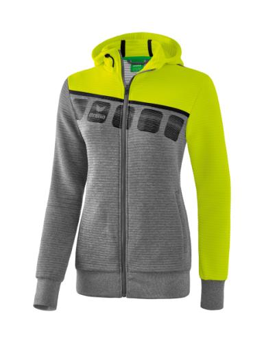 Erima Frauen 5-C Trainingsjacke mit Kapuze - grau melange/lime pop/schwarz (Grösse: 36) von Erima