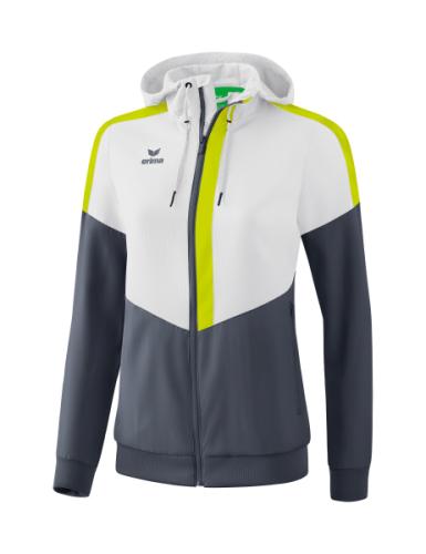 Erima Frauen Squad Tracktop Jacke mit Kapuze - weiß/slate grey/bio lime (Grösse: 38) von Erima