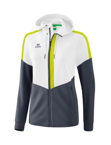 Erima Frauen Squad Trainingsjacke mit Kapuze - weiß/slate grey/bio lime (Grösse: 34) von Erima